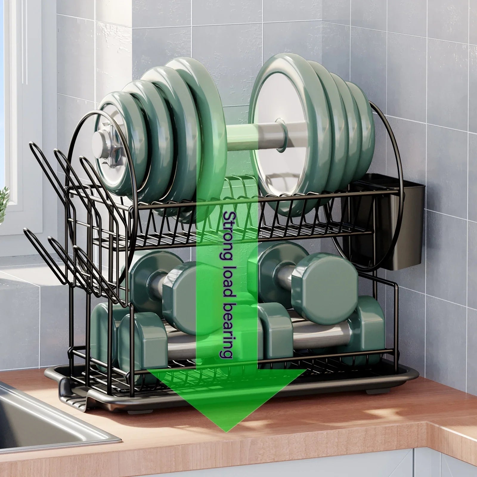 Afralia™ Kitchen Organizer Rack with Drainboard for Dishes, Utensils, and Cups