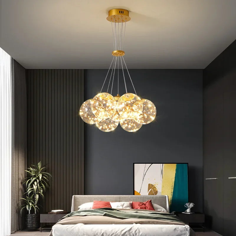 Afralia™ Nordic Amber Glass Chandelier for Living Room Bedroom Decor