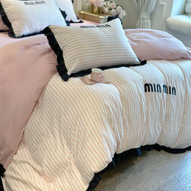 Afralia™ Ruffles Striped Bedding Set for Full Bed - Double-sided Skin-friendly Summer Linens