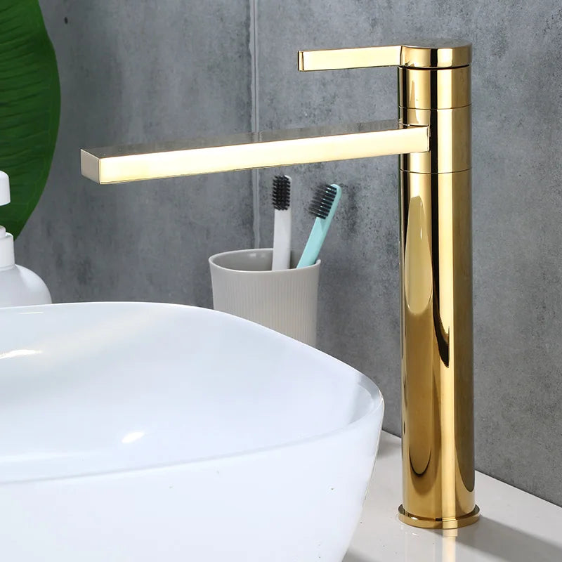 Afralia™ Gold Solid Brass Bathroom Basin Faucet Mixer Sink Tap