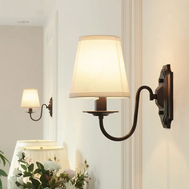 Afralia™ Black Iron Wall Lamp: American Rural Style for Living Room, Bedroom, Hotel - E14 Fabric Wall Light