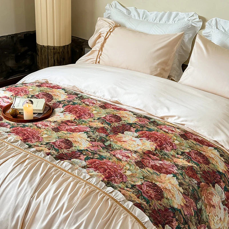 Afralia™ 100S Cotton Vintage Jacquard Lace Ruffles Print Bedding Set