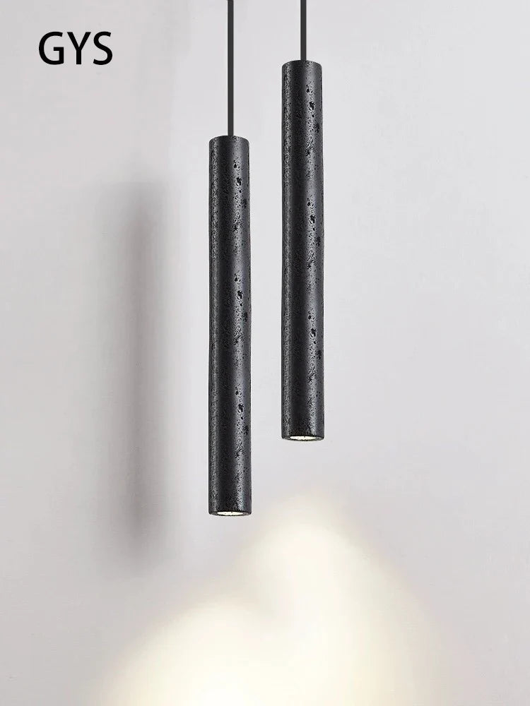 Afralia™ Black Stone Tube LED Chandelier for Bedroom Lighting