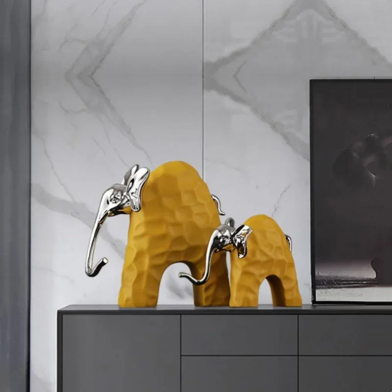 Afralia™ Elephant Mother-calf Golden Resin Sculpture Figurine