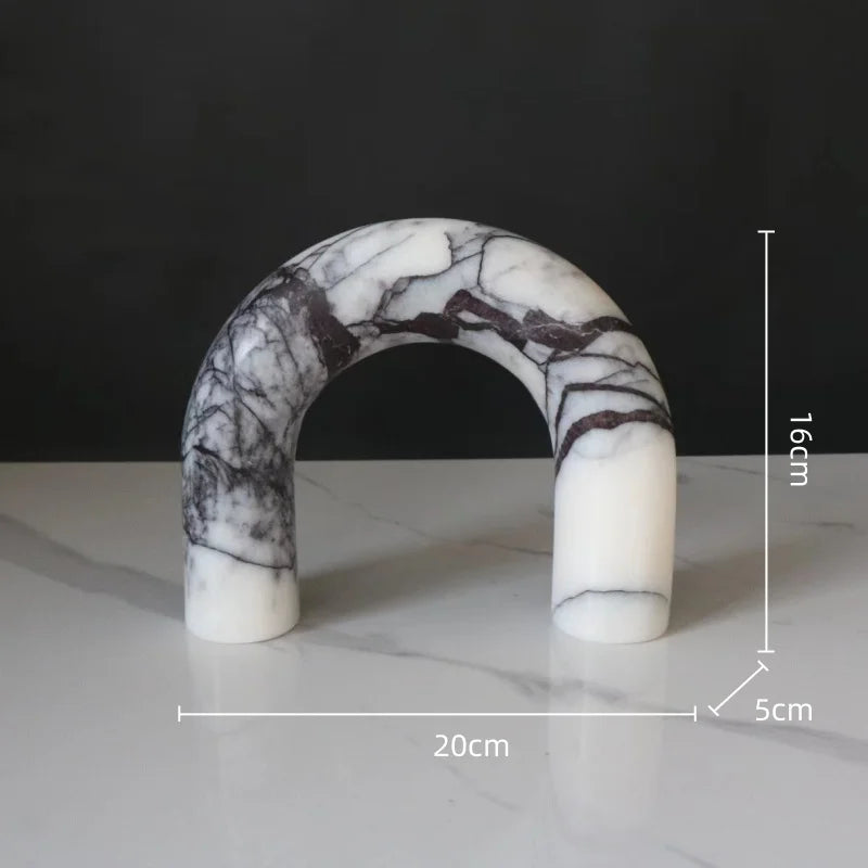 Afralia™ Marble Geometric Arch Sculpture: Elegant Yellow Cave Stone Ornament for Living Room.