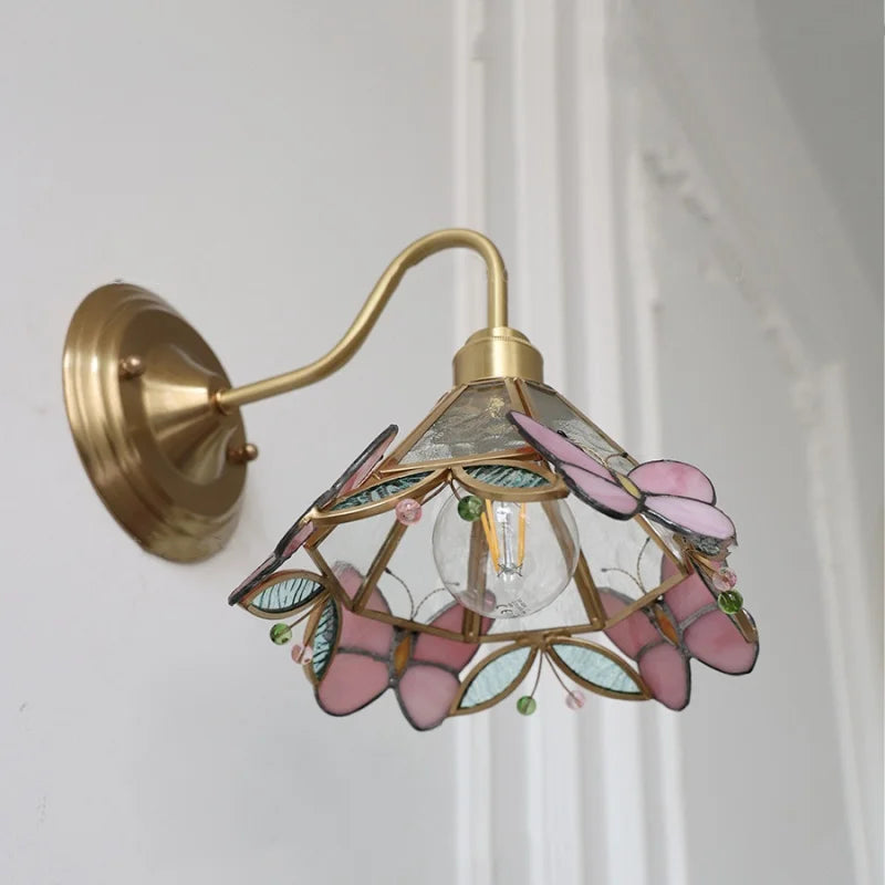 Afralia™ Pink Glass LED Wall Sconce Nordic Brass Fixture