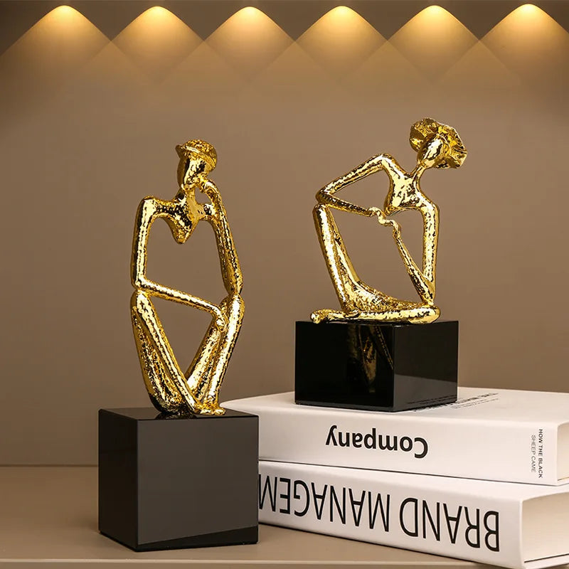 Afralia™ Golden Hat Thinker Figure Sculpture for Home Decor