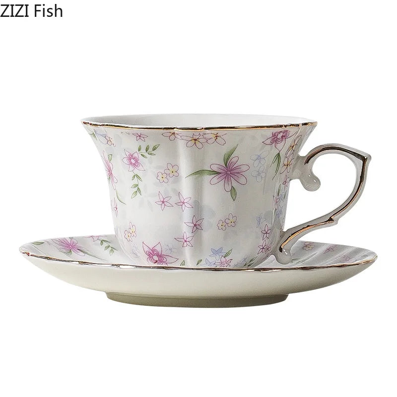 Afralia™ Floral Print Porcelain Coffee Mug with Gilding Edge