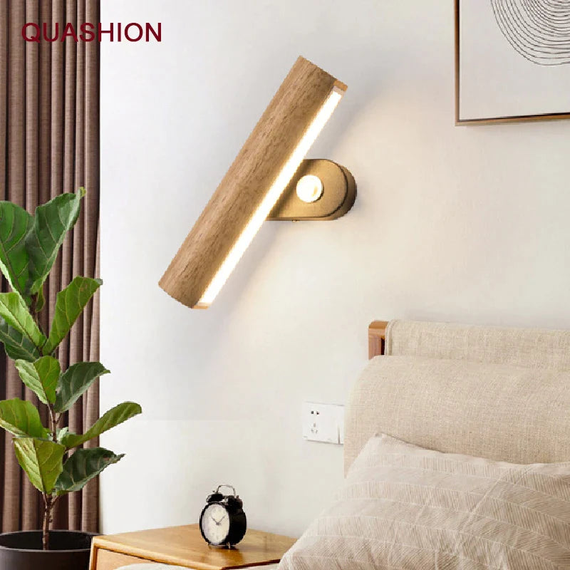 Afralia™ Nordic Wood Wall Sconce Light for Bedroom Kids, Rotating Reading Lamp