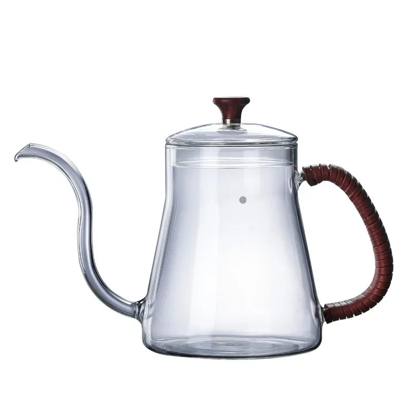 Afralia™ Glass Goose Beak Kettle | Stainless Steel | Wooden Handle