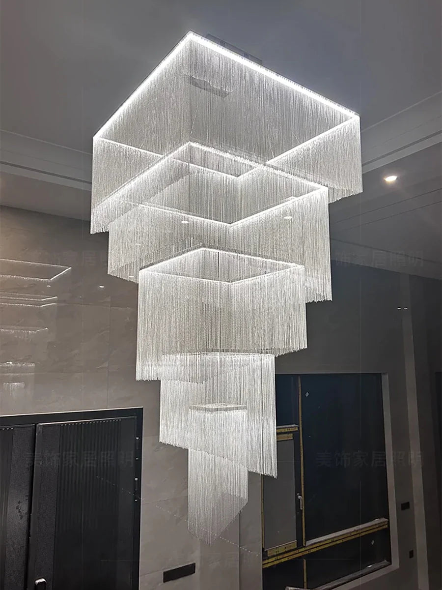 Afralia™ Modern Tassel Aluminum Chain Ceiling Chandelier for Villa Stairwell