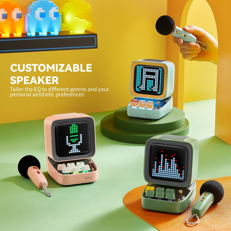 Afralia™ Ditoo-Mic Bluetooth Speaker with Karaoke Microphone, Pixel Art Display, Sound Modes