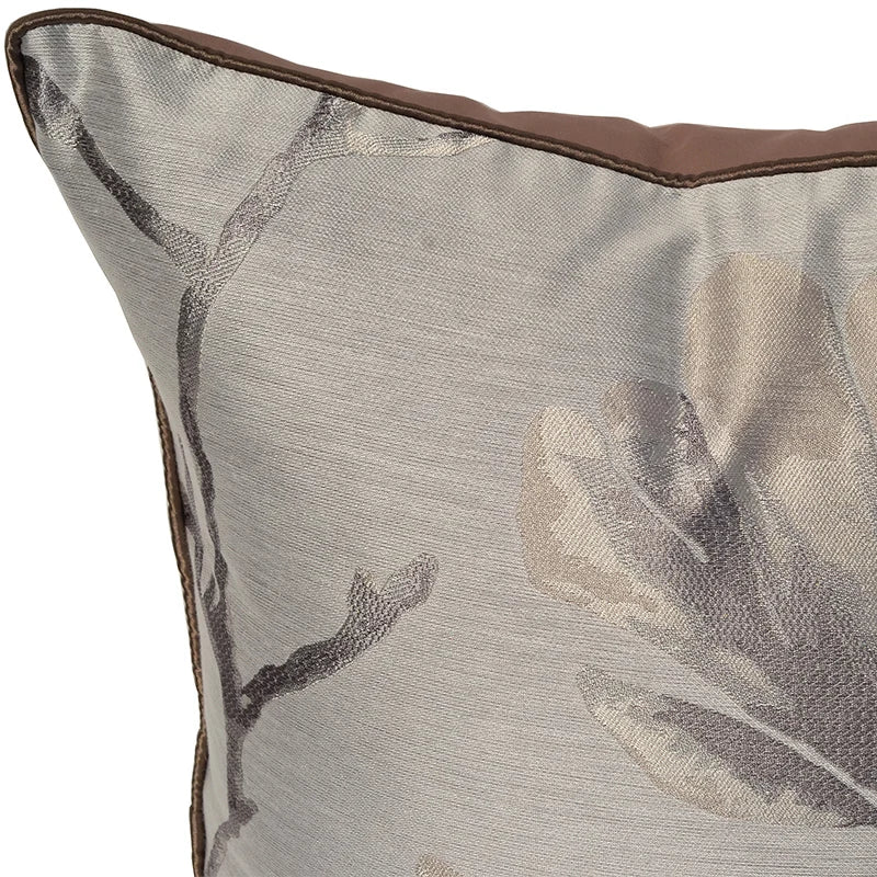 Afralia™ Magnolia Blossom Gray Jacquard Throw Pillow Cover 45x45cm for Sofa & Living Room