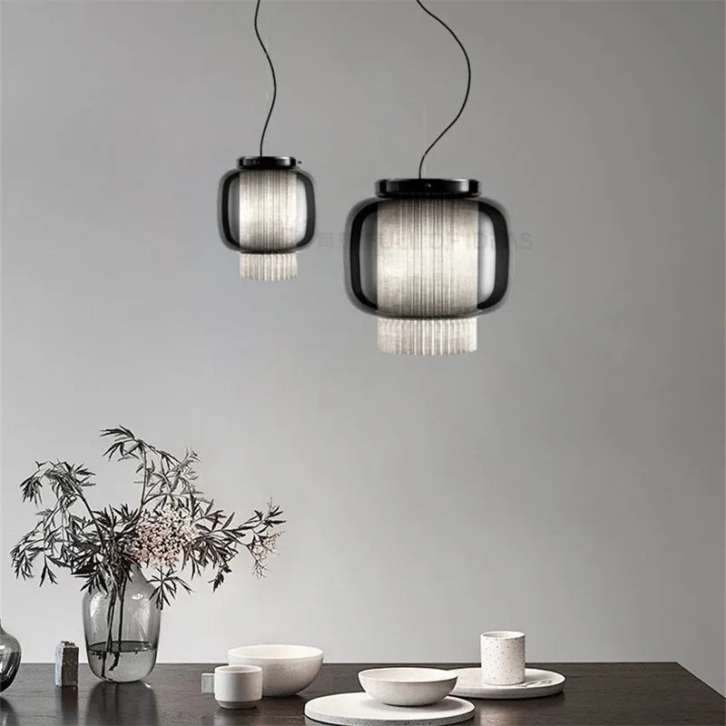 Afralia™ Manila Glass Lantern Pendant Light for Kitchen Living Room Bedroom Retro Decor