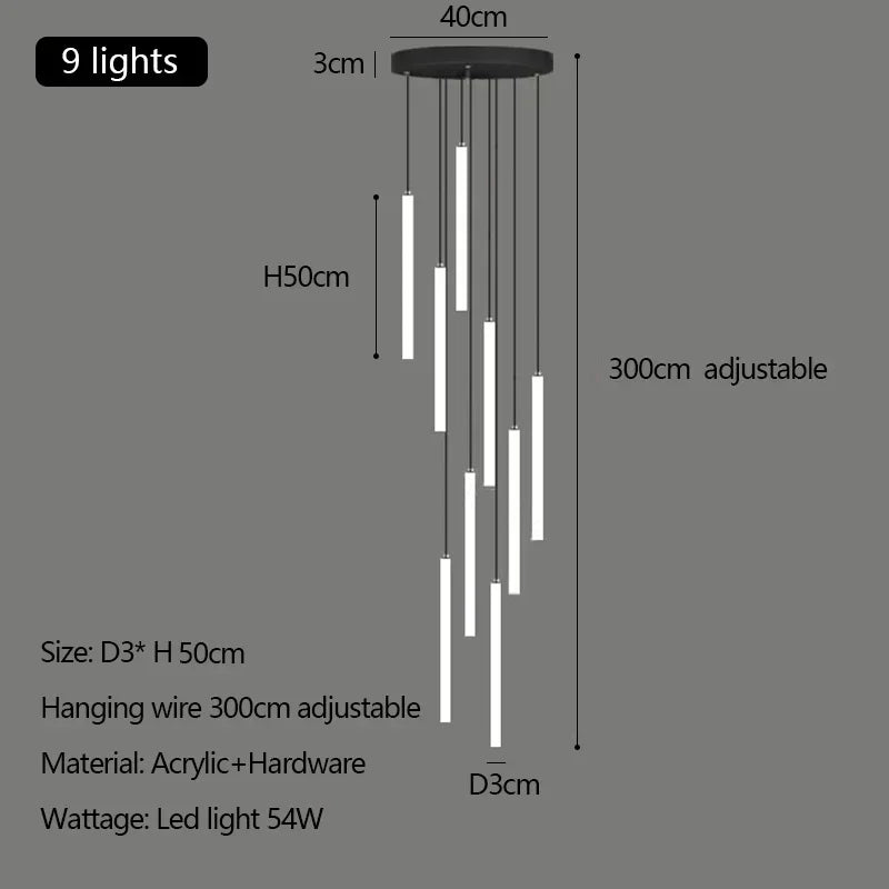 Afralia™ Modern Luxury LED Stair Pendant Chandelier Light for Villa