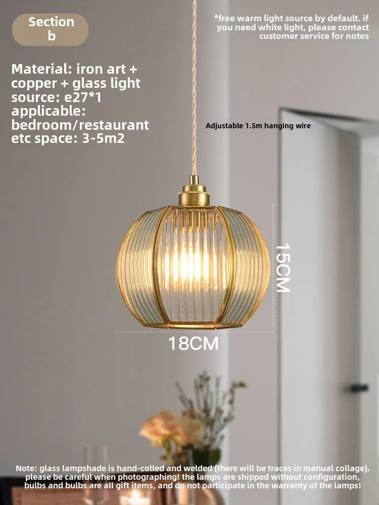 Afralia™ Brass Glass Restaurant Light Nordic Bedroom Chandelier