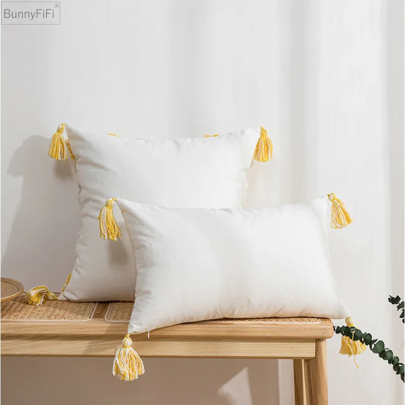 Afralia™ Boho Style Tufted Tassels Yellow Cushion Cover for Home Decor