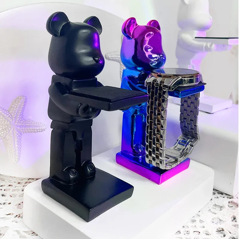 Afralia™ Cartoon Bear Watch Stand & Jewelry Storage Rack - Trendy Resin Ornaments & Celebration Gifts