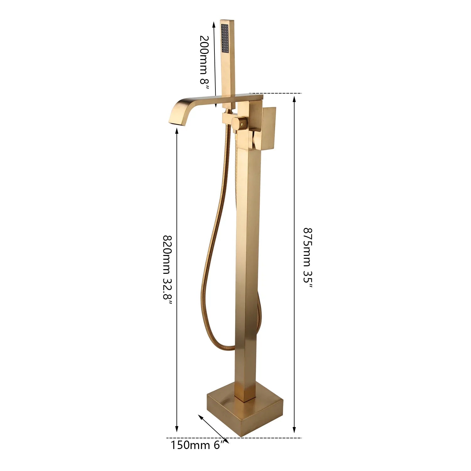 Afralia™ Brushed Gold High Rise Round Bath Mixer Roman Tub Faucet Set Floor Stand