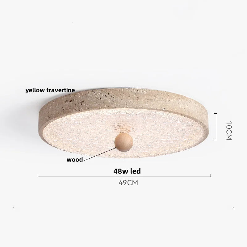 Afralia™ Wood LED Ceiling Lamp: Modern Round Yellow Travertine Light for Living Room