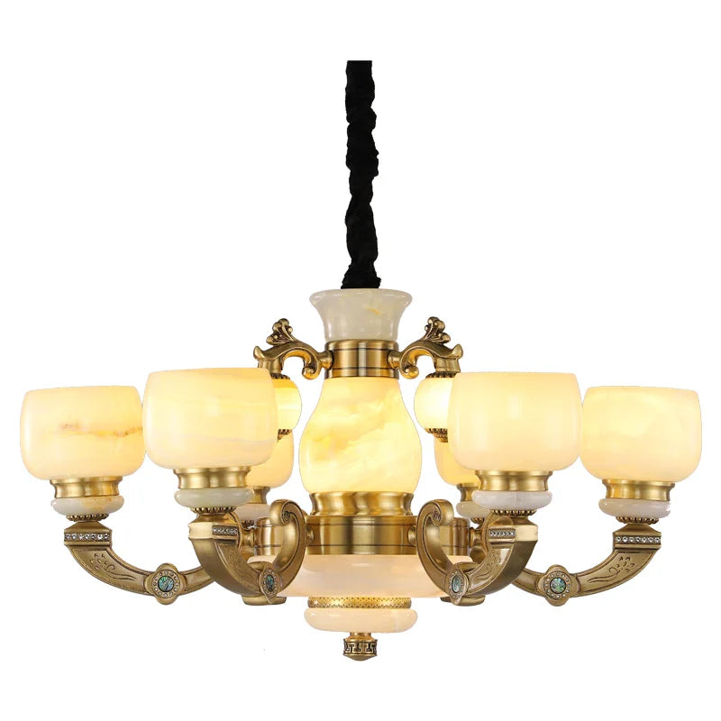 Afralia™ Chinese Jade Chandelier: Elegant All-Copper Lighting for Living Room, Bedroom, Dining Hall