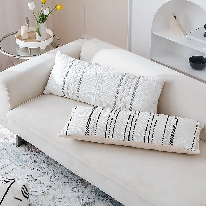 Afralia™ Striped Lumbar Pillowcase 35x90cm - Modern Cotton Woven Cushion Cover for Home Sofa