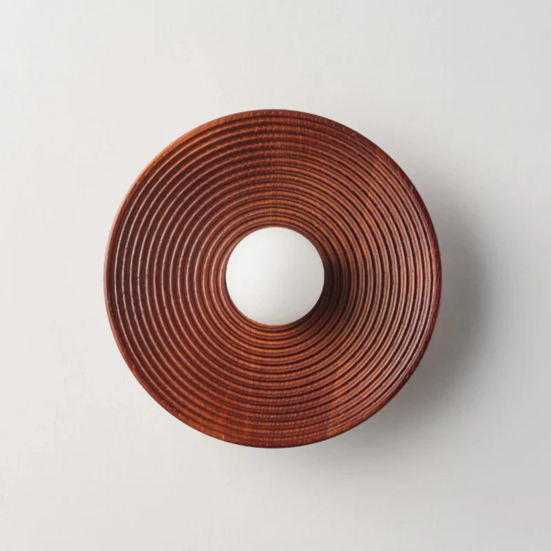 Afralia™ Retro Wood Round Wall Lamp for Bedroom Living Room Lighting