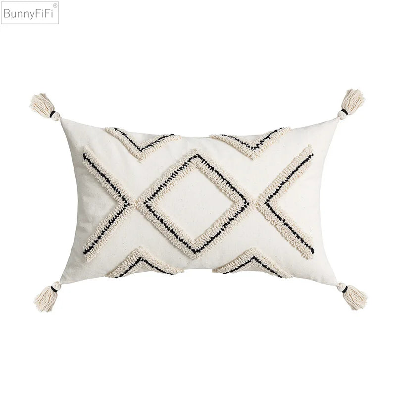 Afralia™ Tufted Zigzag Diamond Pillow Cover for Living Room Sofa Couch