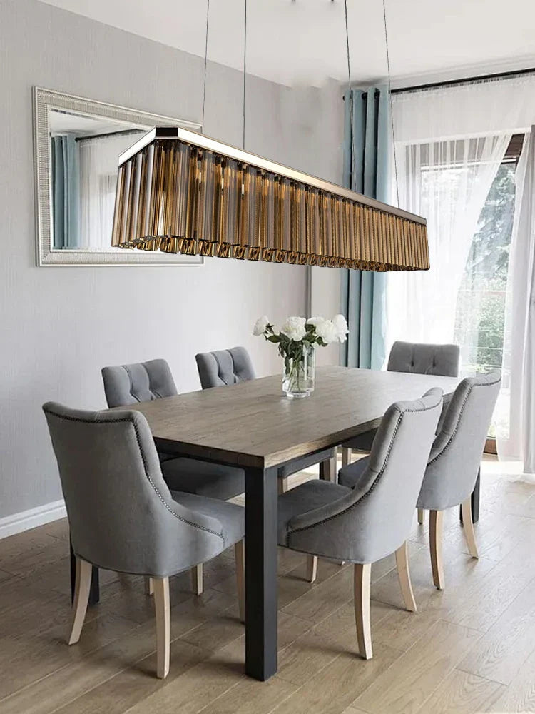 Afralia™ Amber Glass Chandelier Rectangle Pendant Lighting for Nordic Dining Room