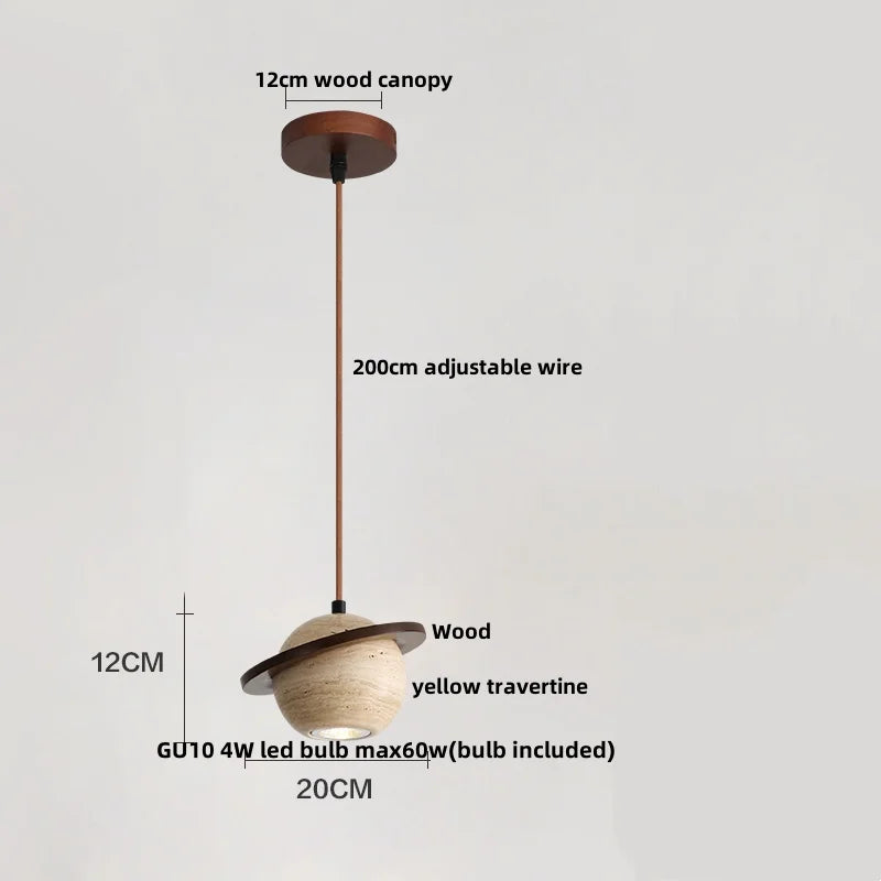 Afralia™ Wabi Sabi Yellow Travertine LED Pendant Lamp Wood Hanging Lights