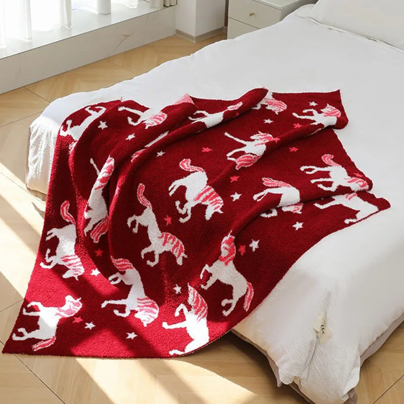 Afralia™ Class-A Half Fleece Red Unicorn Blanket - Warm, Cozy, All-Season Quilt