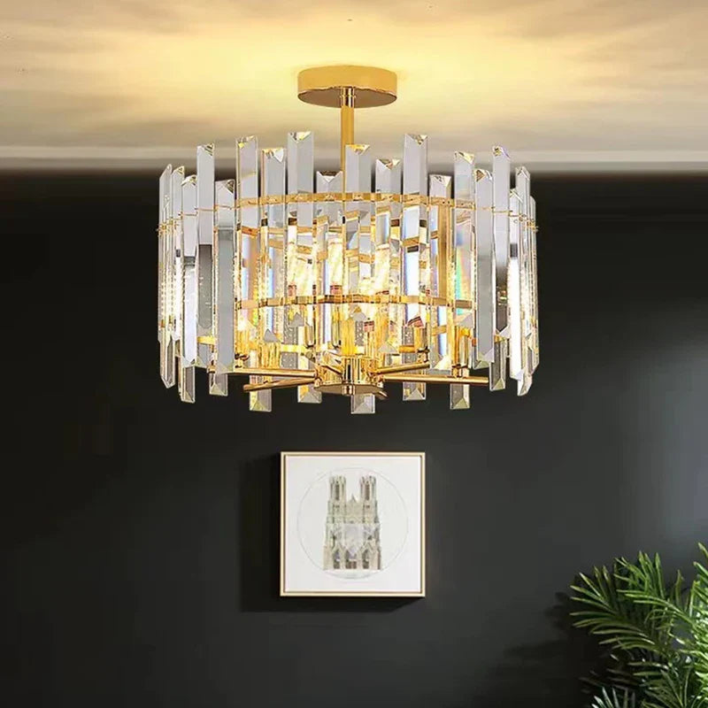 Afralia™ Crystal Round Chandelier Gold LED Modern Lustres for Living Room