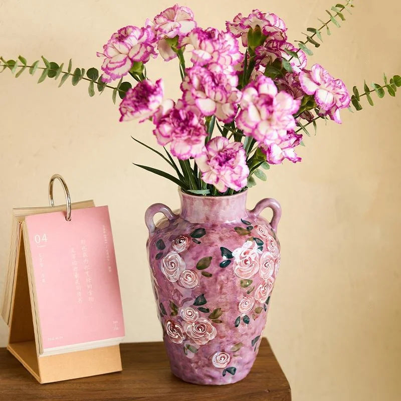 Afralia™ Hand-Painted Ceramic Rose Flower Vase Home Decoration