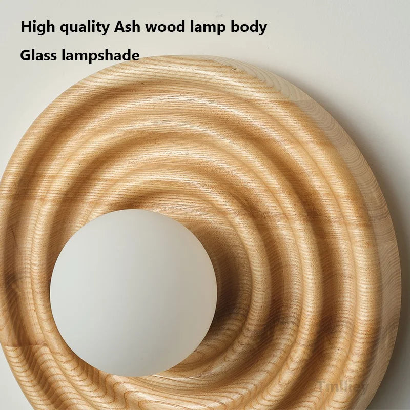 Afralia™ Round Wood Wall Lamp: Dark Ash LED Sconce for Living Room Decor & Bedside Lighting