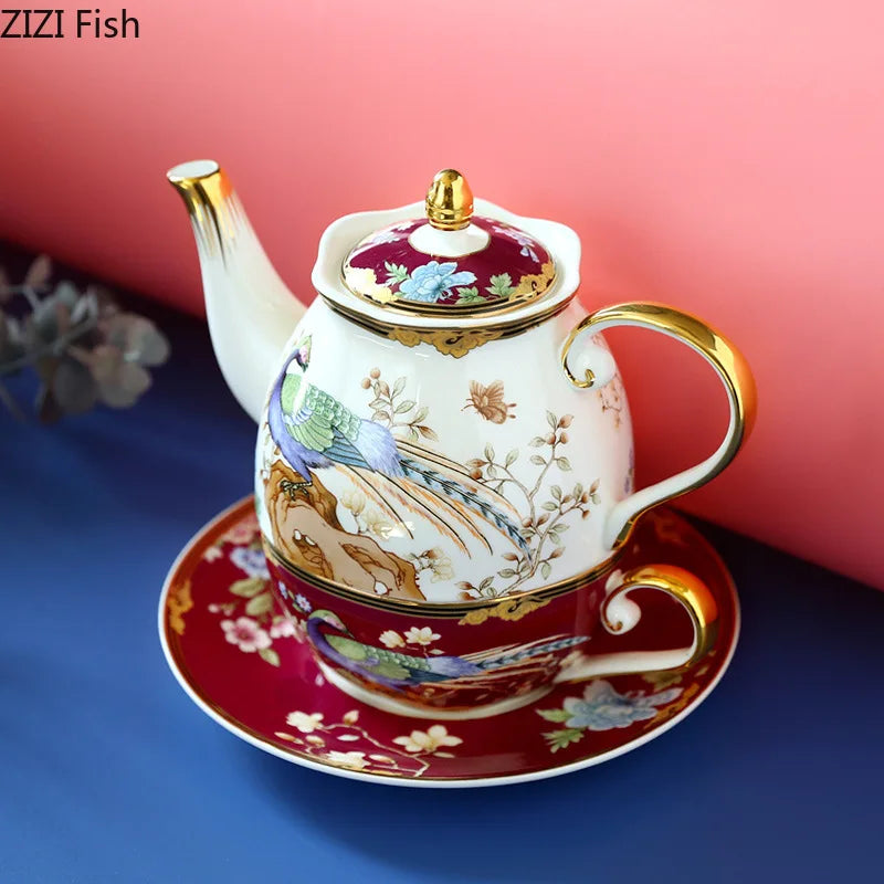 Afralia™ Phoenix Pattern Bone Cup & Saucer Set, Exquisite Gilding Coffee Mug