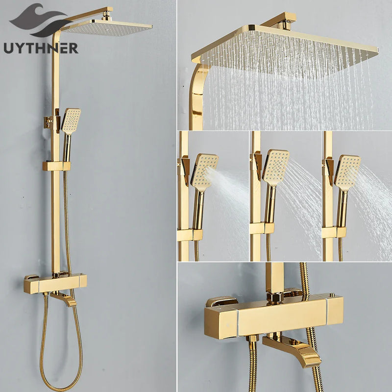 Afralia™ Thermostatic Rainfall Shower Faucet Wall Mount Tub Mixer Set