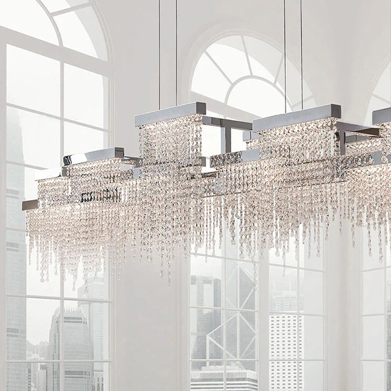 Afralia™ Crystal Tassel Chandelier: Modern Luxury Silver Hanging Lamp for Dining Room