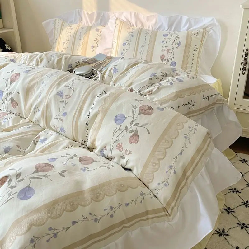 French Lace Printed Bedding Set by Afralia™ - Cozy Skin-Friendly Comfort for Adults and Kids