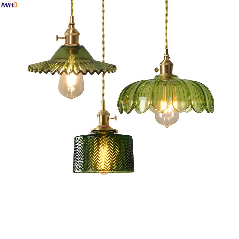 Afralia™ Green Glass LED Pendant Light Fixture - Modern Nordic Hanging Lamp