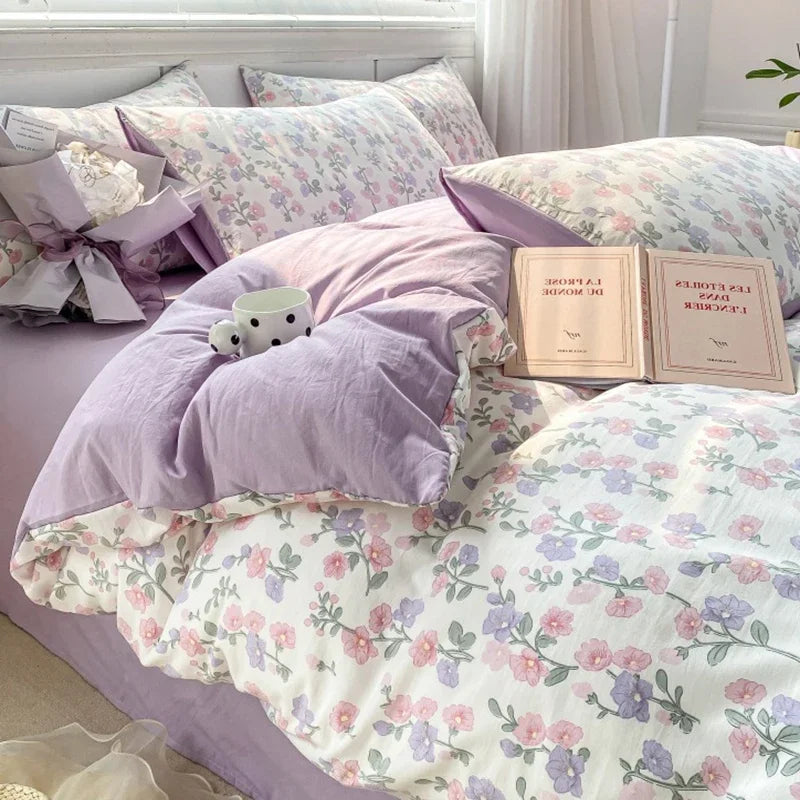 Afralia™ Cozy Pattern Printed 4Pcs Single Bedding Set - Soft Cotton Fabric