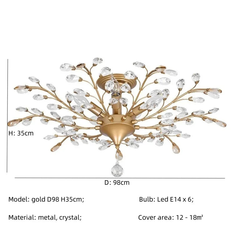 Afralia™ Crystal Tree Chandelier Ceiling Light for Bedroom with LED E14 Bulbs