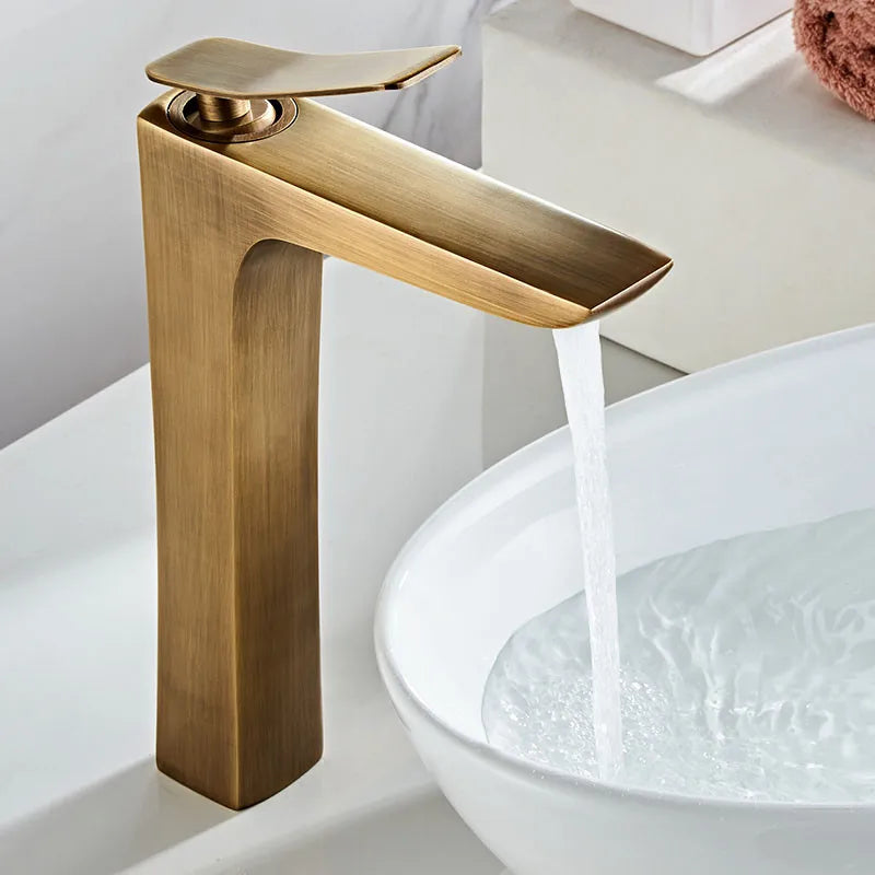 Afralia™ Bronze Basin Faucet: Hot & Cold Deck Mounted Bathroom Sink Mixer Tap