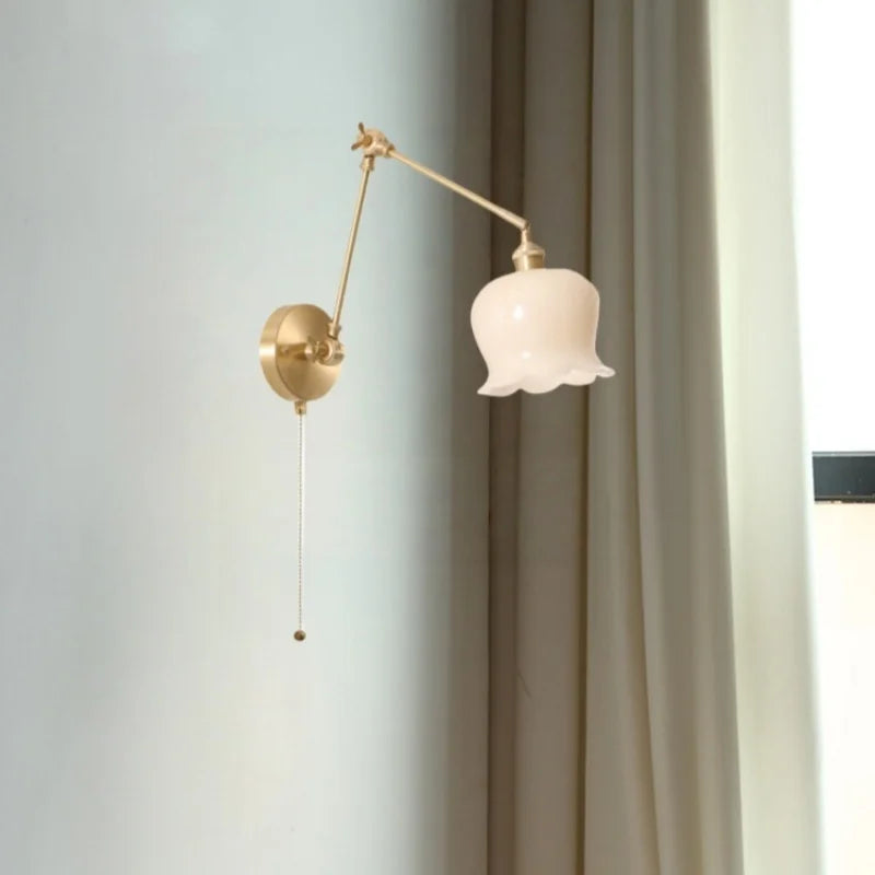 Afralia™ Cream Resin LED Wall Lights Pull Chain Switch Copper French Vintage Wandlamp