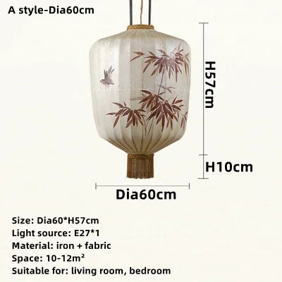 Afralia™ Handmade Japanese Lantern Painting Pendant Lamp Fabric Chandelier