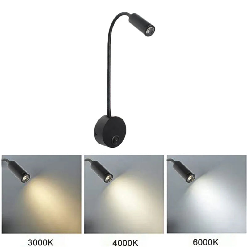 Afralia™ USB Wall Lamp LED Reading Light 3W 3000K 4000K 6000K Black Silver White