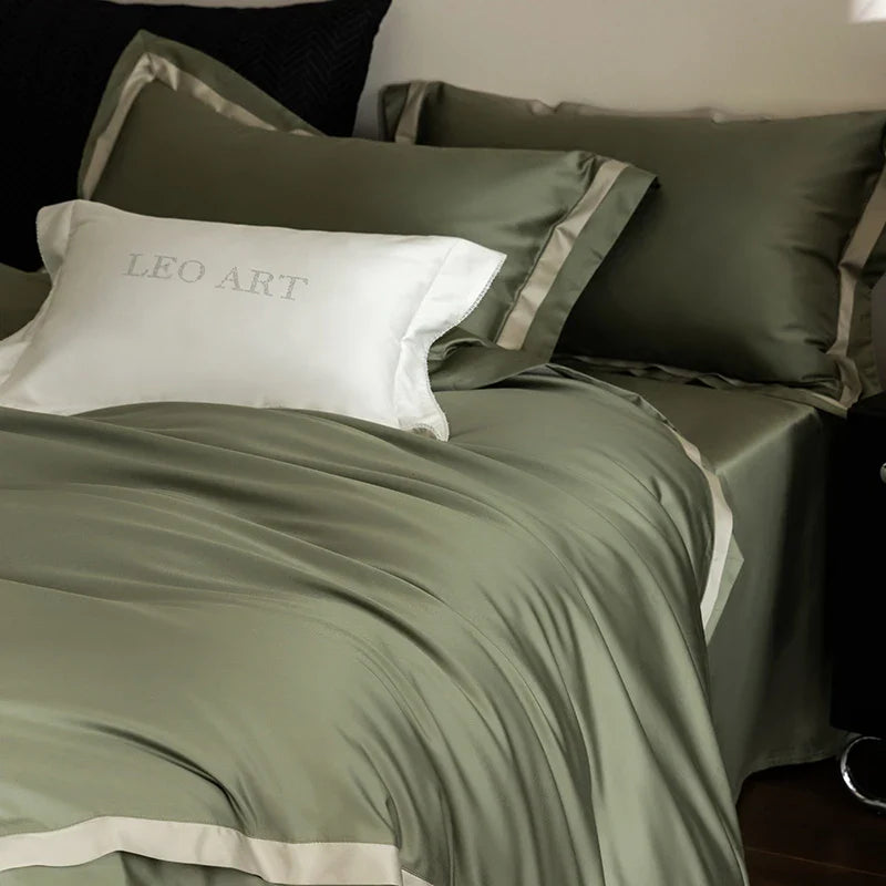 Afralia™ Silky Satin 1200TC Egyptian Cotton Bedding Set - 4Pcs Simple Solid Color