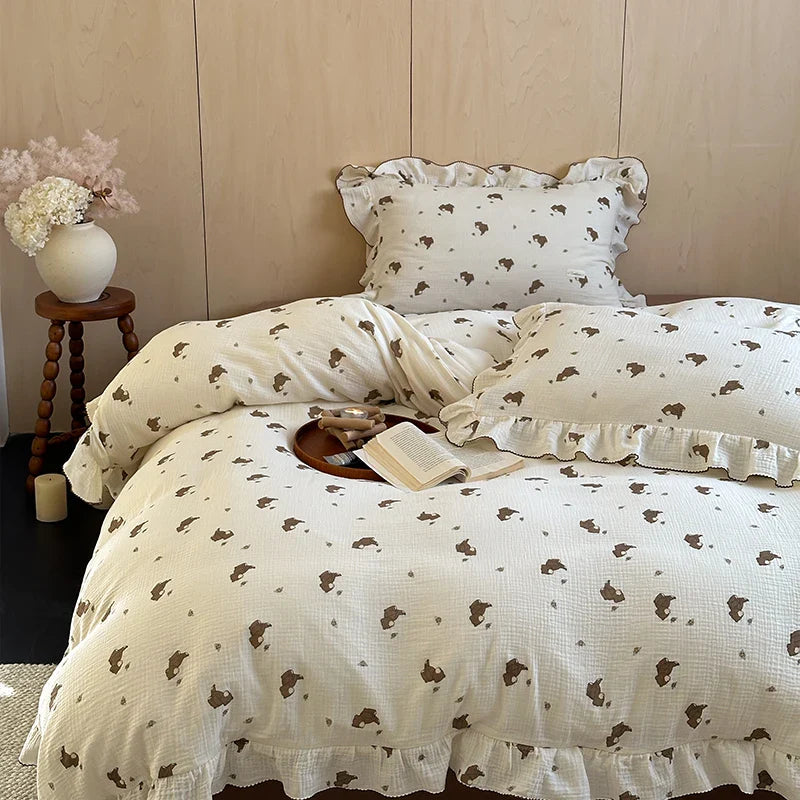 Afralia™ Luxury Nude Double-Layer Cotton Yarn Quilt Cover for Single Double Size Bed