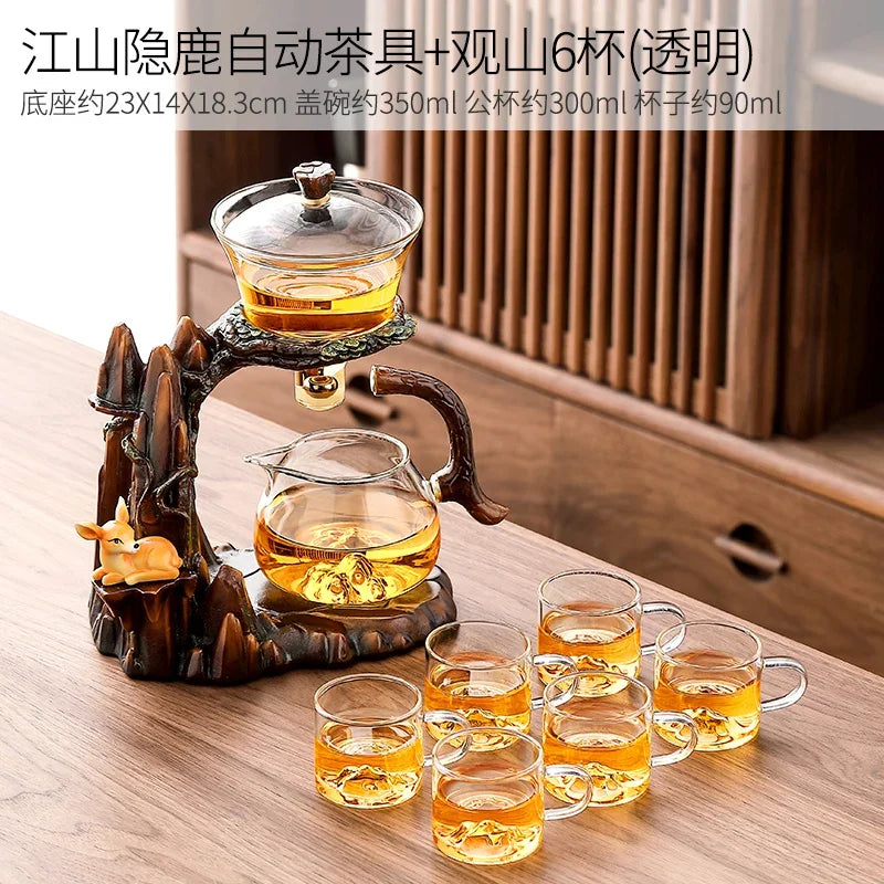 Afralia™ Lazy Kung Fu Tea Set with Magnetic Water-Separating Bowl & Teapot