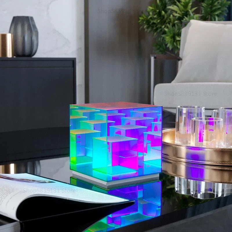 Afralia™ LED Magic Cube Acrylic Table Lamp - Colorful Small Desk Light