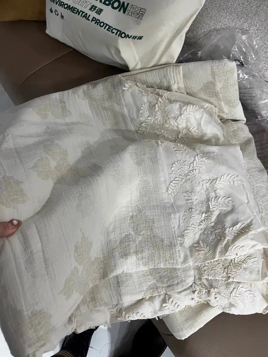 Afralia™ Vintage Jacquard Ruffles Bedding Set with Three Layers Yarn Lace